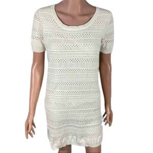 MNG By Mango US Large Short Sleeve Lined Knit Cream White Sweater Dress EUC
